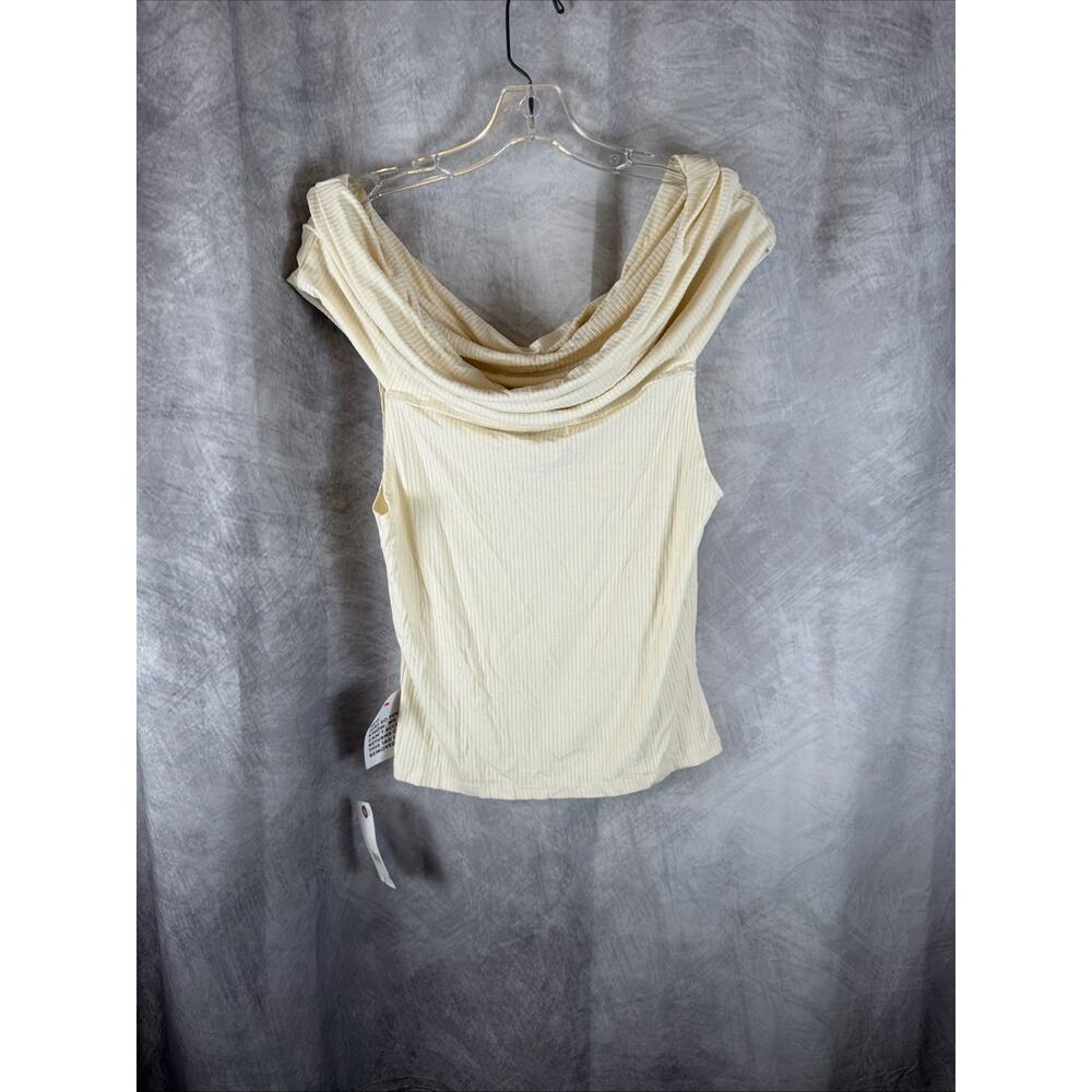 Topshop 90s Casual Chic Cream Ribbed Draped Cowl Neck Sleeveless Top Sz 8-10 - Picture 6 of 7